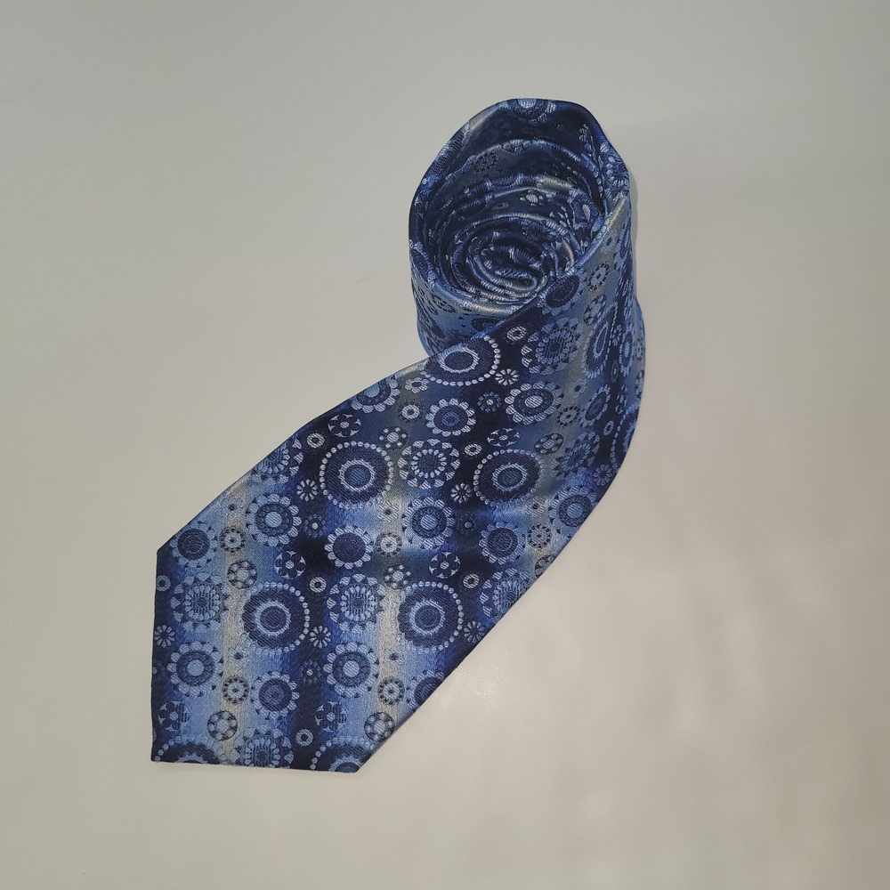 Belisi Mens Necktie Blue‎ Gray Circle Floral 100% Silk Handmade Business Preppy